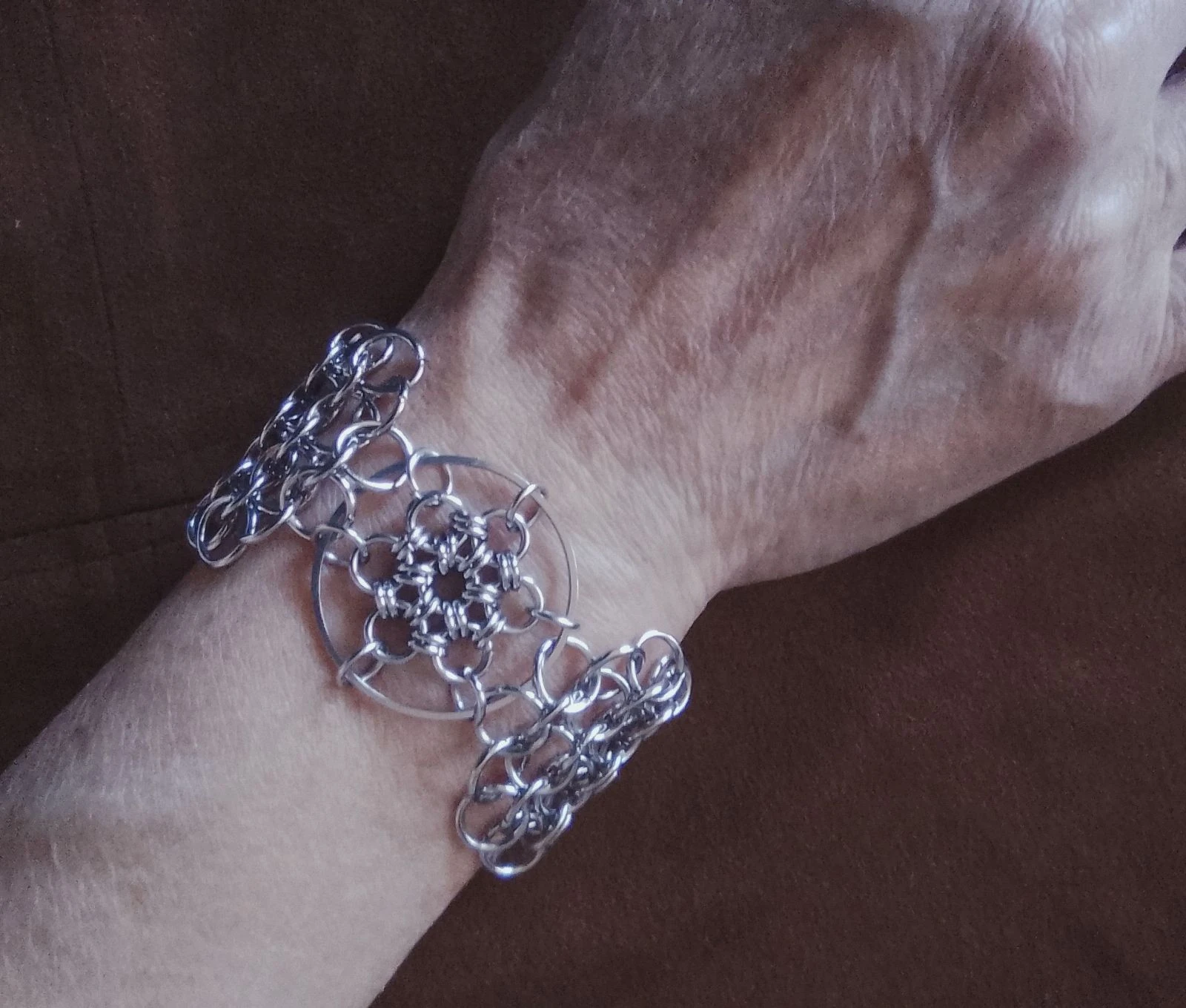 Bracelet manchette chainmail européen et fleur chainmail japonais 